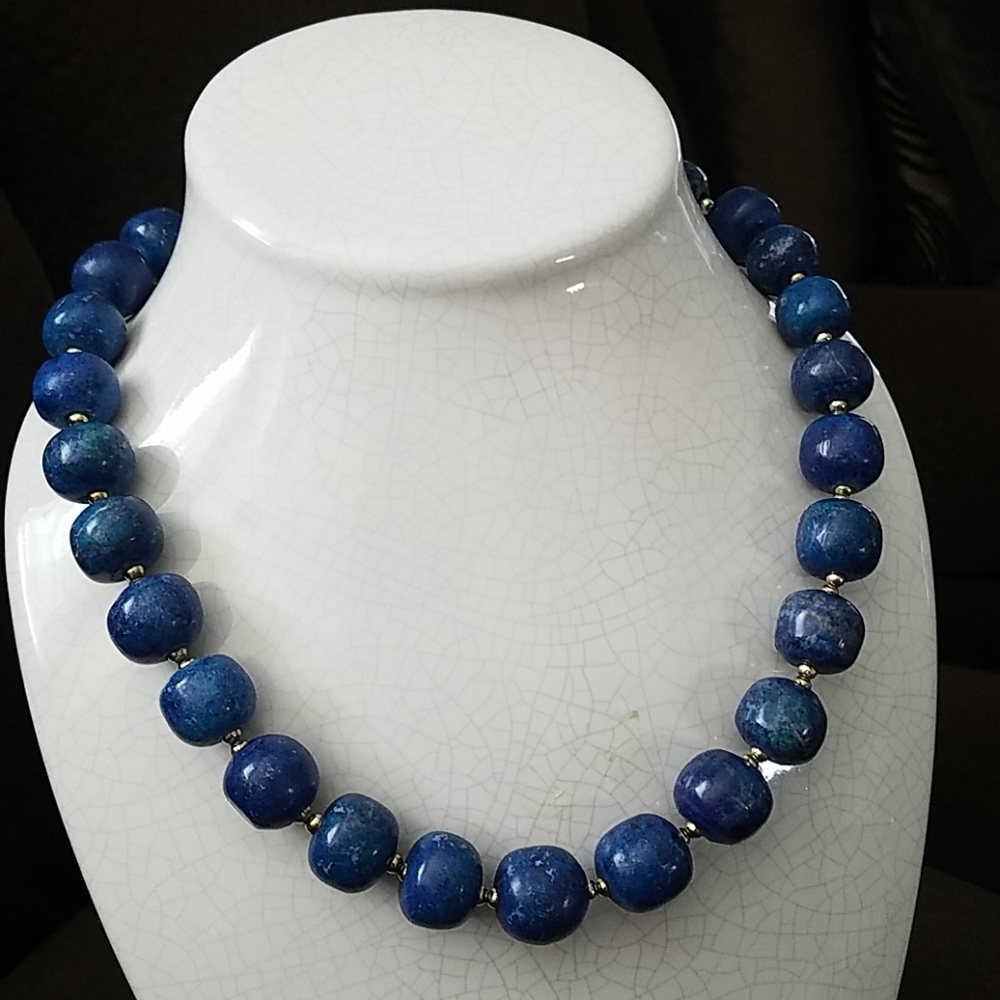 Gorgeous Large Blue Beaded Vintage Necklace